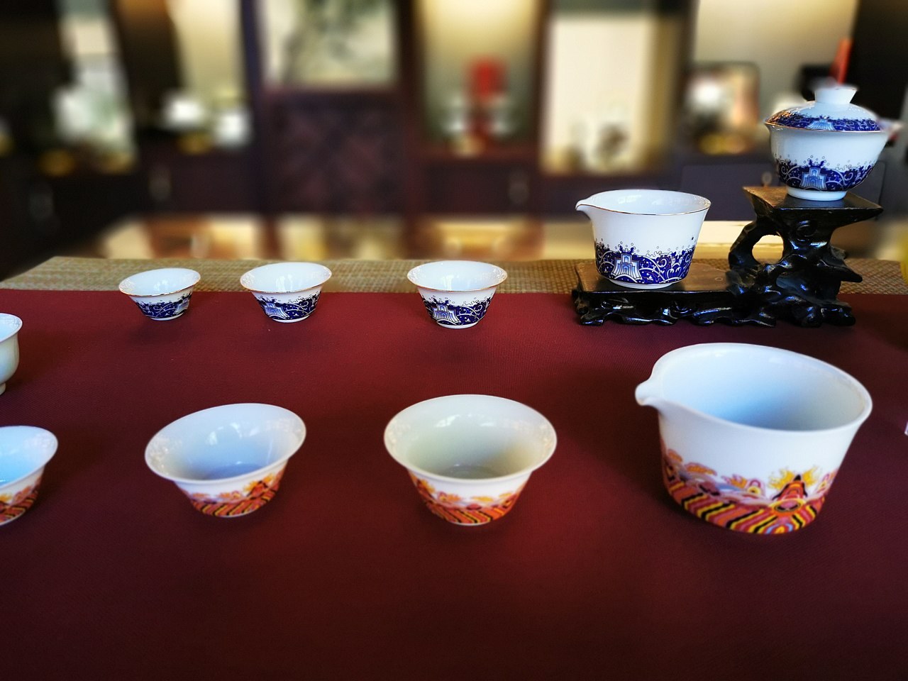 Finely decorated blue-and-white and famille-rose porcelain on display in Jingdezhen, China's thousand-year-old porcelain capital